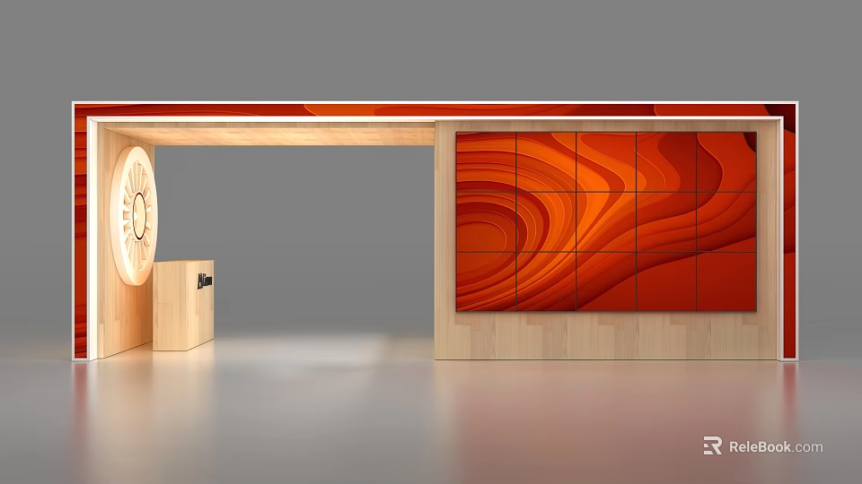 Red Wavy Texture Wall With Wooden Frame In Modern Display Space 3d model 