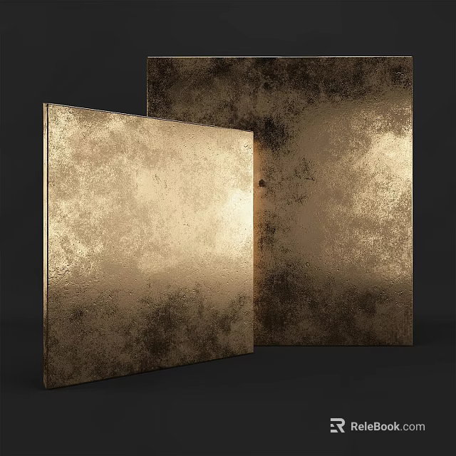 Vintage Metal Decorative Panels With Golden Black Distressed Texture And Shiny Surface 3d model 