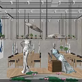 Qipao Themed Clothing Store Interior Featuring Mannequins Wooden Tables Ceiling Lights And Lotus Pattern Floor