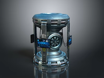 Futuristic Metallic Mechanical Device With Blue Screen Interface And Circular Structure 3d model