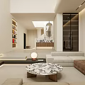 Modern Minimalist Basement Interior With Sofas Art Plants And Skylight 3d model