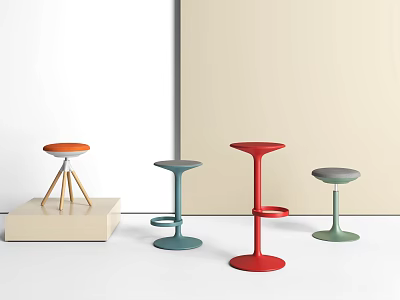 Modern Colorful Bar Stools With Tripod And Spiral Bases In Minimalist Setting 3d model