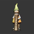 Cute Doll With Green Pointed Hat Holding Welcome Sign And TROY Lettering On Round Base