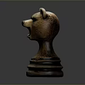 Brown Bear Head Sculpture With Layered Base And Open Mouth For Decorative