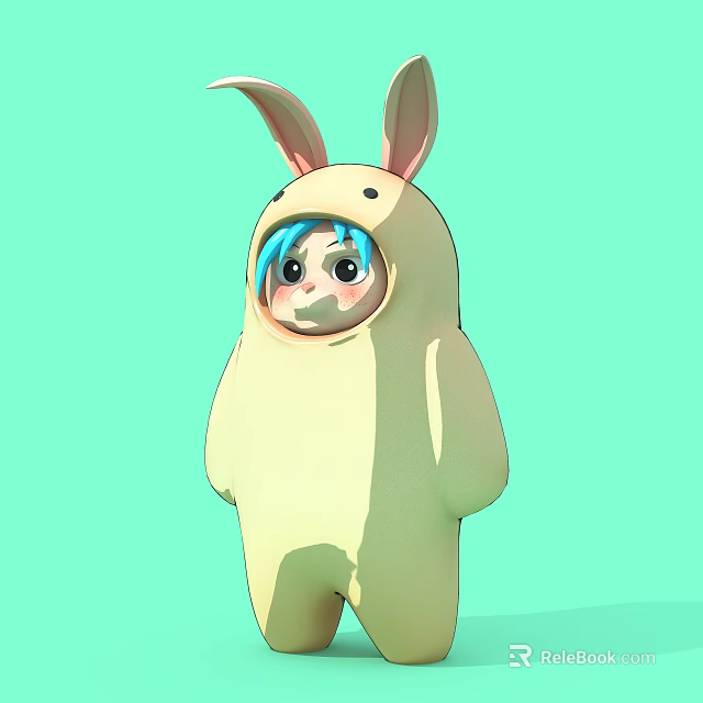 Game Movie Character In Rabbit Costume With Blue Hair And Cartoon Style 3d model 