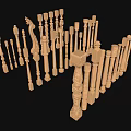Wooden Balusters with Various Designs and Different Shapes Arranged for 3d model