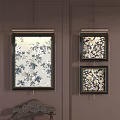 Elegant Abstract Paintings With Gold Frames Floral Patterns Hanging On Brown Decorative Wall