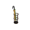 Wooden Umbrella Stand with Two Umbrellas and Circular Ring Design