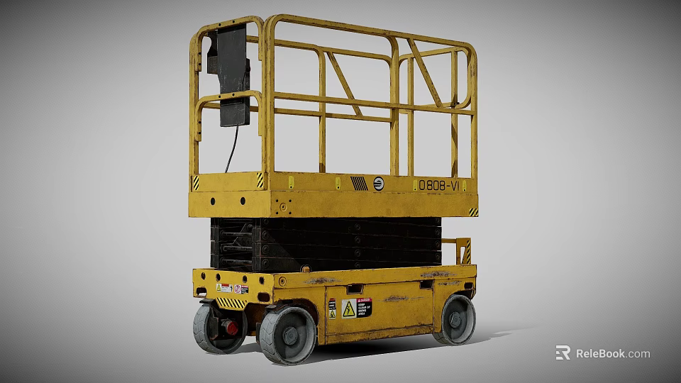 Industrial Equipment Yellow Mobile Scissor Lift With Safety Guardrails Hydraulic Lifting System And Wheels 3d model 