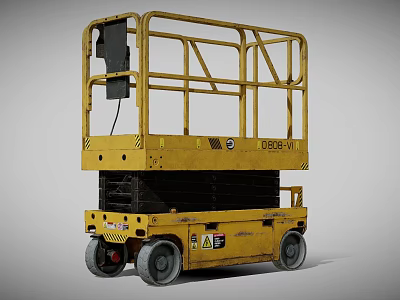 Industrial Equipment Yellow Mobile Scissor Lift With Safety Guardrails Hydraulic Lifting System And Wheels 3d model