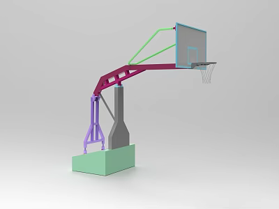Basketball Court Featuring Colorful Hoop Purple Support Green Base And Blue Backboard 3d model