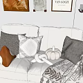 Cozy Textured Pillows On White Sofa With Orange Accent And Decorative Pumpkin