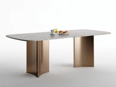 Modern Elegant Dining Table With Grey Marble Tabletop And Golden Curved Metal Legs 3d model