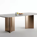 Modern Elegant Dining Table With Grey Marble Tabletop And Golden Curved Metal Legs