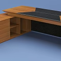 Modern Office Desk With Wooden Top And Black Panel Design Features