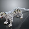 Snow Leopard 3D Model With Gray White Fur Black Spots Open Mouth Black Background