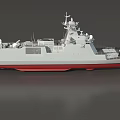 Modern Warship Featuring Gray Hull Red Bottom Hull Number 818 And Radar Antenna On Superstructure