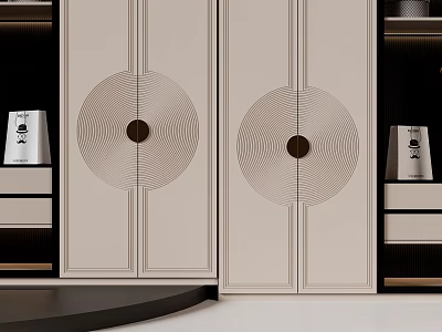 Elegant Modern Wardrobe Doors With Light Beige Finish And Circular Wave Patterns 3d model