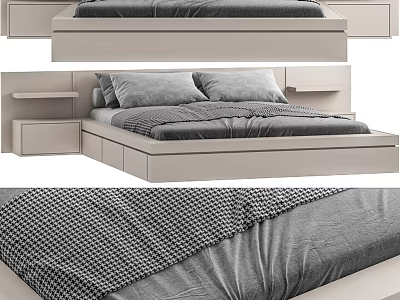 Modern Double Bed Design With Gray Mattress Drawers And Side Tables 3d model