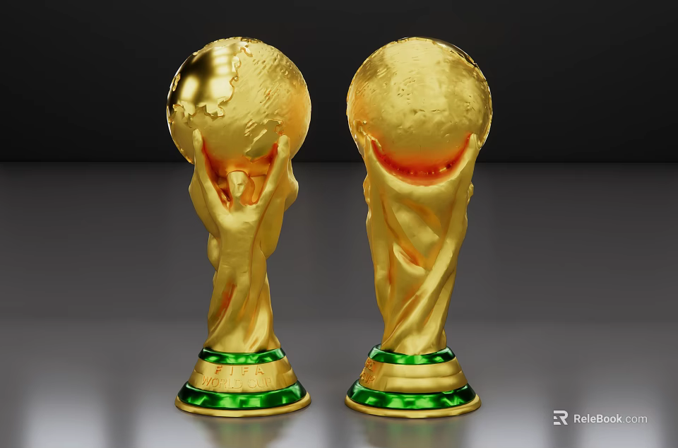 Golden Globe Shaped Trophies With Hands Holding Design And Green Bases 3d model 