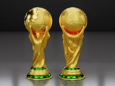 Golden Globe Shaped Trophies With Hands Holding Design And Green Bases 3d model