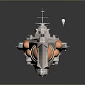 Modern Futuristic Ship Model With Orange White Hull Deck And Antenna
