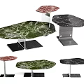 Modern Irregular Shape Coffee Table With Green Red Black Marble Top And Metal Base 3d model