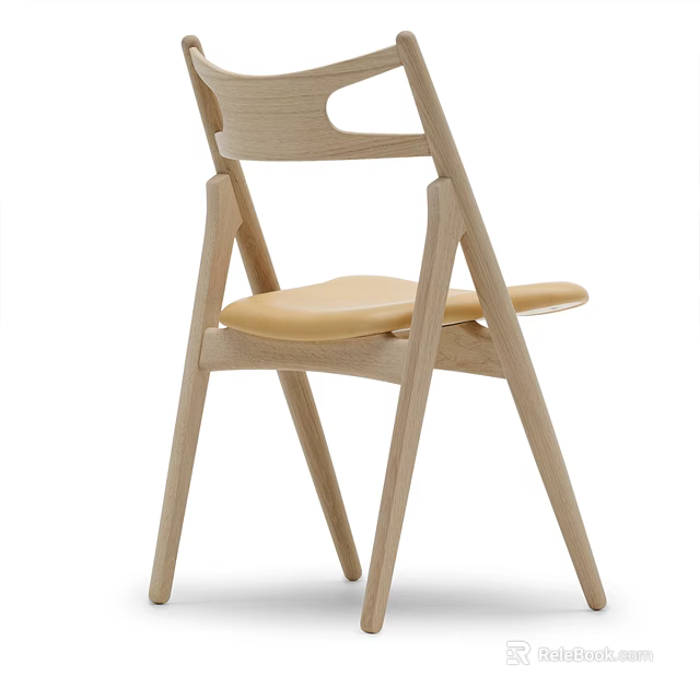 Modern Wooden Leisure Chair With Light Colored Upholstered Seat And Hollow Backrest 3d model 
