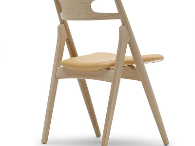 Modern Wooden Leisure Chair With Light Colored Upholstered Seat And Hollow Backrest 3d model