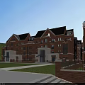 Detached Villa with Red Brick Exterior Multi Story Design and Landscaped Garden Lawn Trees