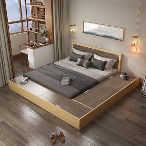 Japanese-style bedroom tatami bed combination 3d model