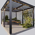 Modern Outdoor Pergola Design With Wooden Slats Plants And Bench