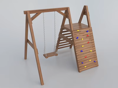 Wooden Playground Equipment with Swing and Climbing Frame Colorful Grips for Kids Outdoor Fun 3d model