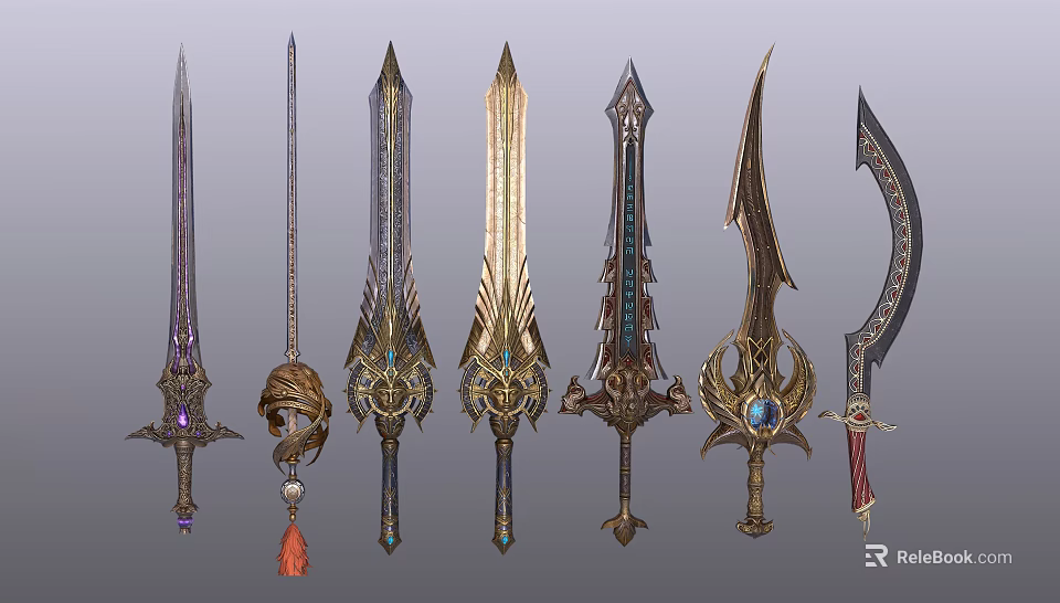 Ornate Fantasy Weapons With Intricate Details And Decorative Sword Designs 3d model 