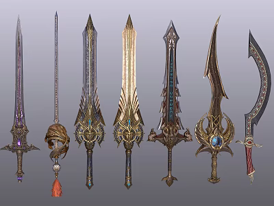 Ornate Fantasy Weapons With Intricate Details And Decorative Sword Designs 3d model