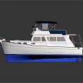 White and Blue Leisure Yacht With Spacious Deck And Multiple Windows For Water Transport