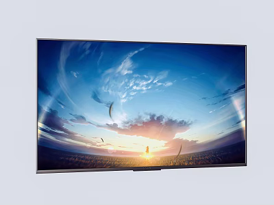 Slim Frame Television Displaying Stunning Natural Sunset Scene With Blue Sky And Birds 3d model