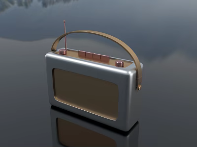 Portable Retro Style Radio with Silver Body Brown Handle and Antenna for Daily Use 3d model