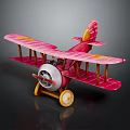 Red Vintage Biplane Model With Yellow Accents And Silver Propeller Toy Airplane