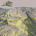 3D Garden Landscape Terrain With Rolling Topographic Features And Yellow Green Textures