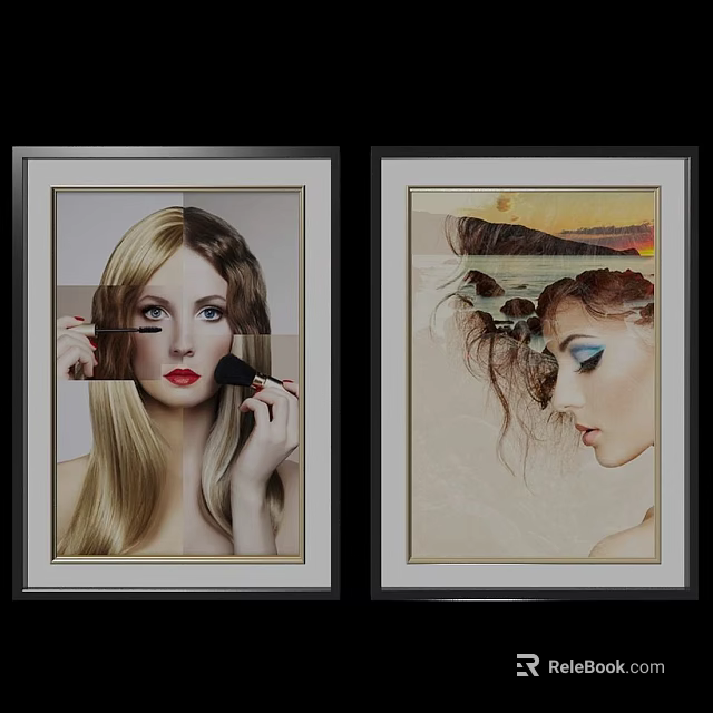 Home Decor Locker Displaying Framed Female Portraits And Scenic Artwork 3d model 