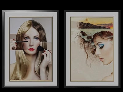 Home Decor Locker Displaying Framed Female Portraits And Scenic Artwork 3d model