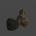 Stone Wood Natural Decorative Elements With Mossy Texture And Dried Leaves 3d model