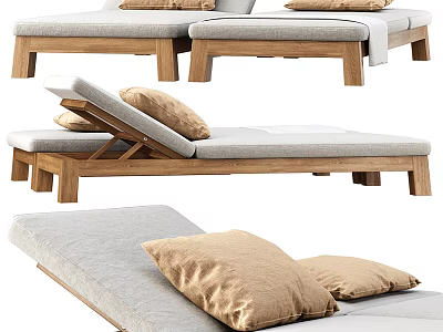 Modern Lounge Chair With Wooden Frame Gray Upholstery And Beige Decorative Pillows 3d model