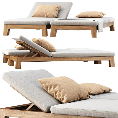 Modern Lounge Chair With Wooden Frame Gray Upholstery And Beige Decorative Pillows 3d model