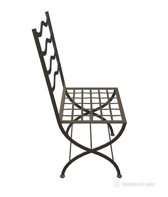 Technology Exhibition Hall Modern Metal Chair With Grid Seat And Curved Structure Design 3d model 