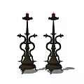Pair of Black Curved Candle Lamps With Red Candles For Home Decor