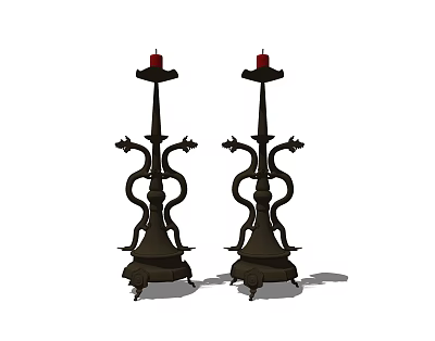 Pair of Black Curved Candle Lamps With Red Candles For Home Decor 3d model