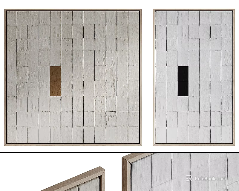 Two Decorative Wall Art Paintings With White Textured Background And Wooden Frames 3d model 