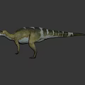 Realistic Reptile Dinosaur Model with Yellow Green Skin and White Back Stripes in Standing Pose